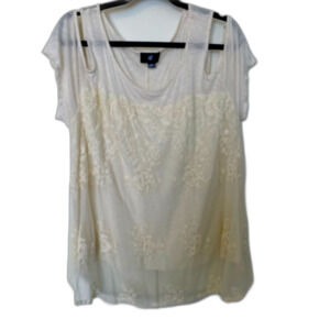 IZ Byer Lace Overlay Shirt Size Plus 2XL Cold shoulders‎ Peekaboo